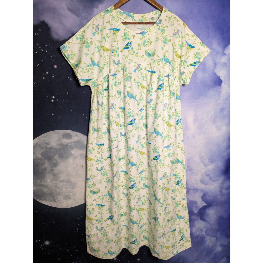 Handmade White Cotton Dress Birds Floral Cottagecore Prairie Housedress Modest - Picture 10 of 11
